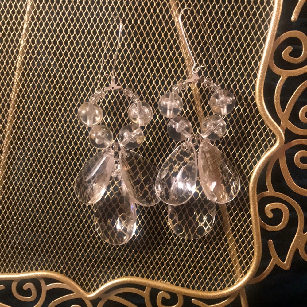 love, Savvy Crystal Beaded & Acrylic Teardrop Stone Chandelier Earrings